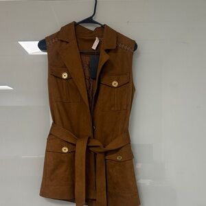 Ramy Brook Brown Sleeveless Utility Midi Dress with Tie Waist